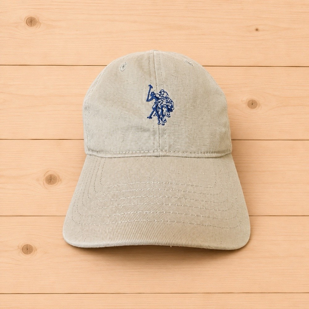 U.S. Polo Assn Beige Khaki Baseball Cap American Flag Adjustable Hat[W]